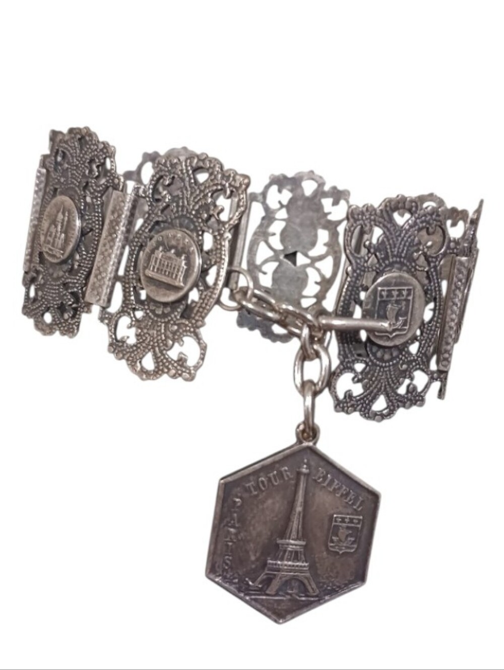 Vintage Filigrane Depose Paris Souvenir Panel Bracelet